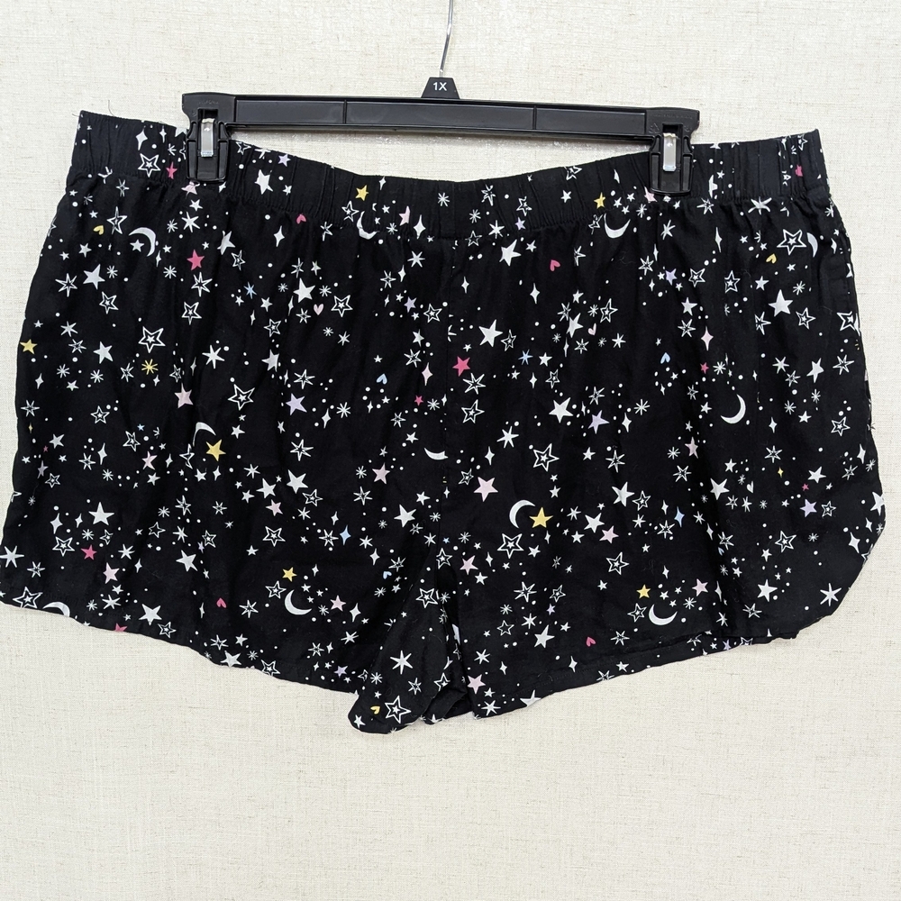 Joyspun Celestial Sleep Shorts Black White Stars Moon Plus Size 3X - Picture 7 of 10
